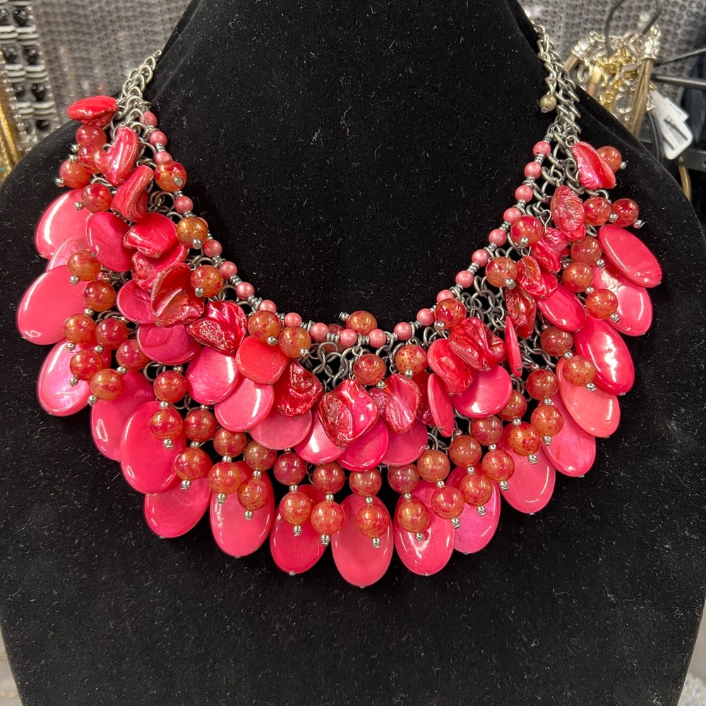 Chico's Red Layered Necklace with Teardrop Beads